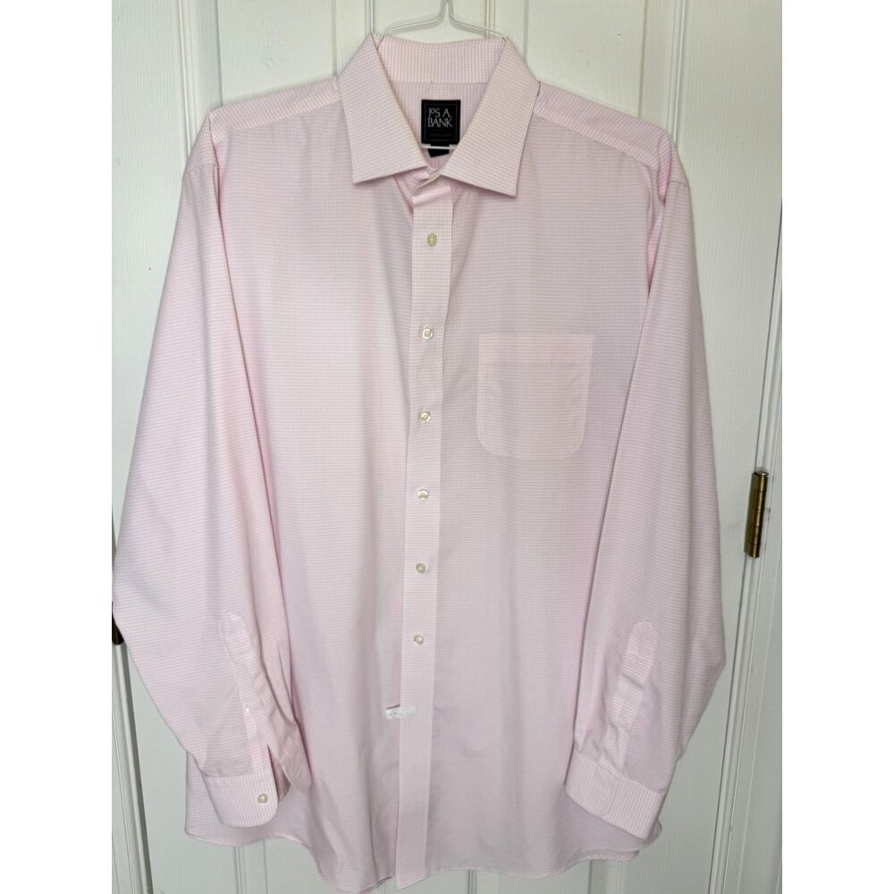 Jos. A. Bank Traveler Collection Pink White Dress Shirt 17.5-36